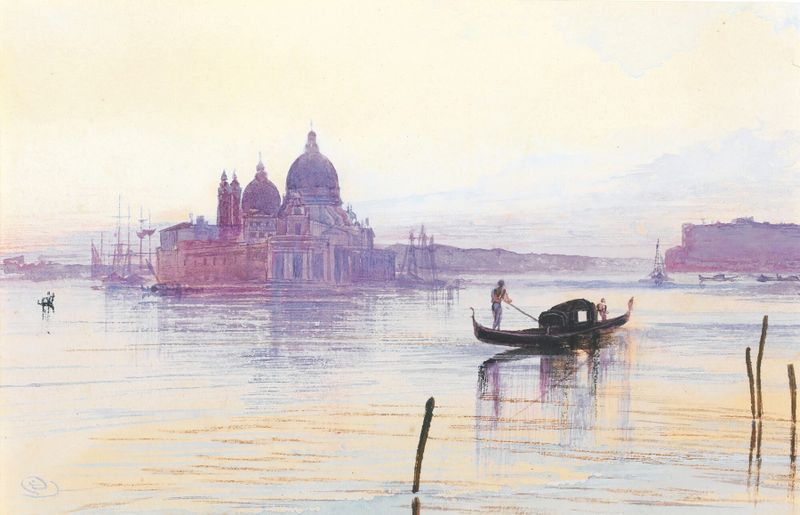 Paisaje de Santa Maria Della Salute en Venecia, pintura al óleo de Edward Lear