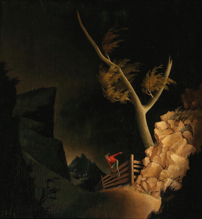 Expresionismo de Franz Sedlacek, representando a un refugiado entre sombras y luz.