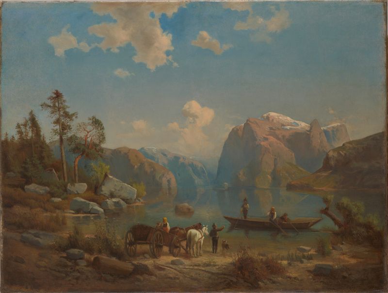 Mountain landscape with a lake by Aleksander Kotsis, oil painting