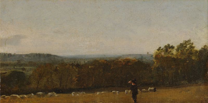 Um Pastor em uma Paisagem, pintura a óleo de John Constable, retratando um pastor no Dedham Vale.