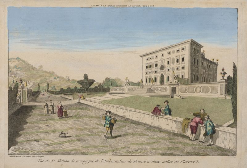 Paisaje rococó que representa la casa del embajador francés cerca de Florencia, artista desconocido