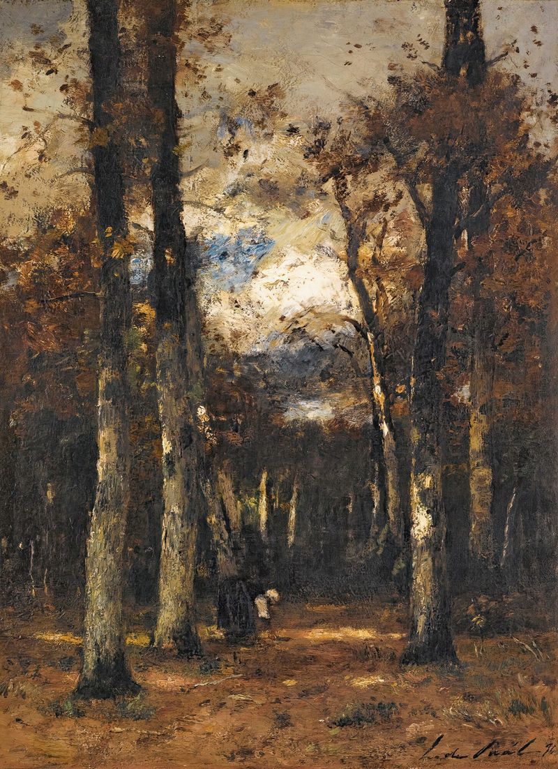 Forest At Fontainebleau by László Paál, oil on canvas depicting a lush forest scene
