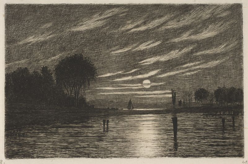 Landscape with a bridge over water, by Henry Farrer, oil painting