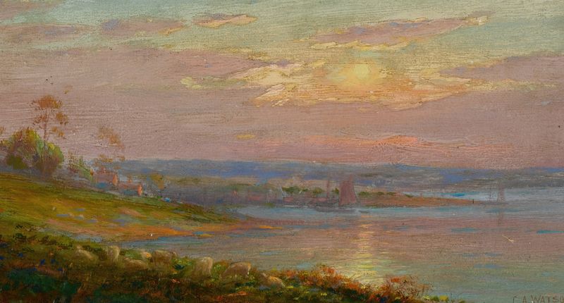 Cena marinha da Baía de Baltimore, óleo sobre tela de Charles A. Watson