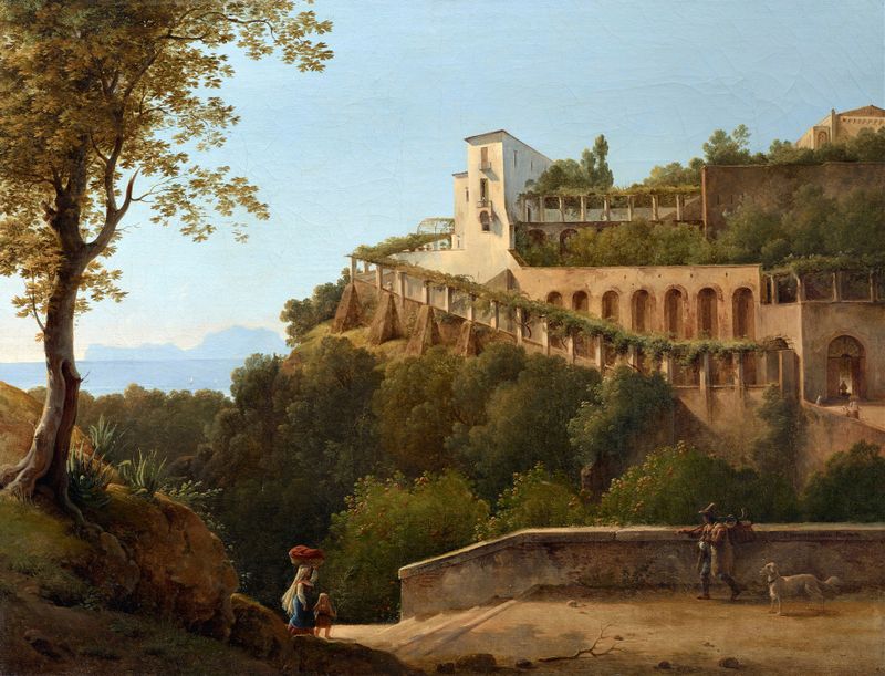 Landscape of A Convent Near Naples, with a View of Capri by Pierre-Athanase Chauvin, oil painting