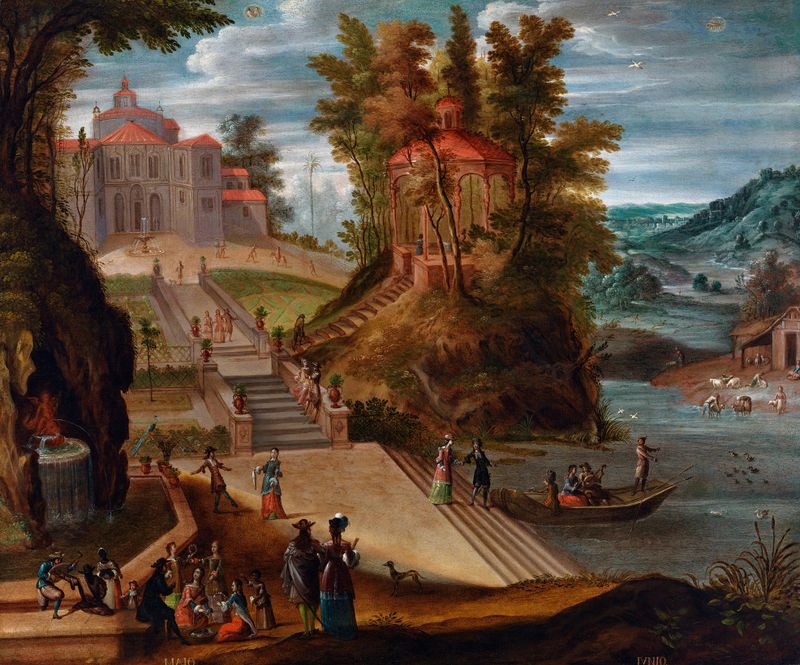Landscape with lush greenery and flowers, oil painting by Antonio de Espinosa