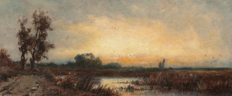 Paisagem ao crepúsculo de William Henry Hilliard, pintura a óleo