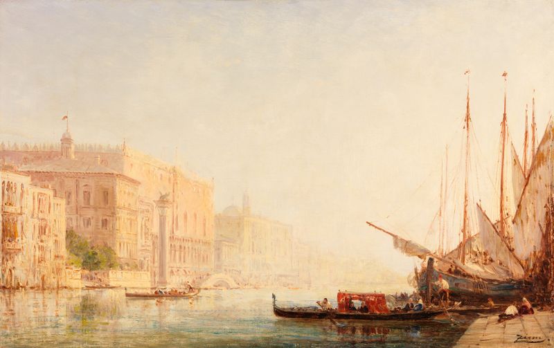 Cena de canal em Veneza, óleo sobre tela de Félix Ziem