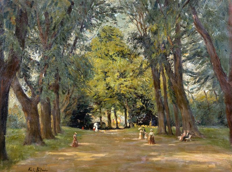 Impressionist landscape of a summer park scene by Fritz Rhein