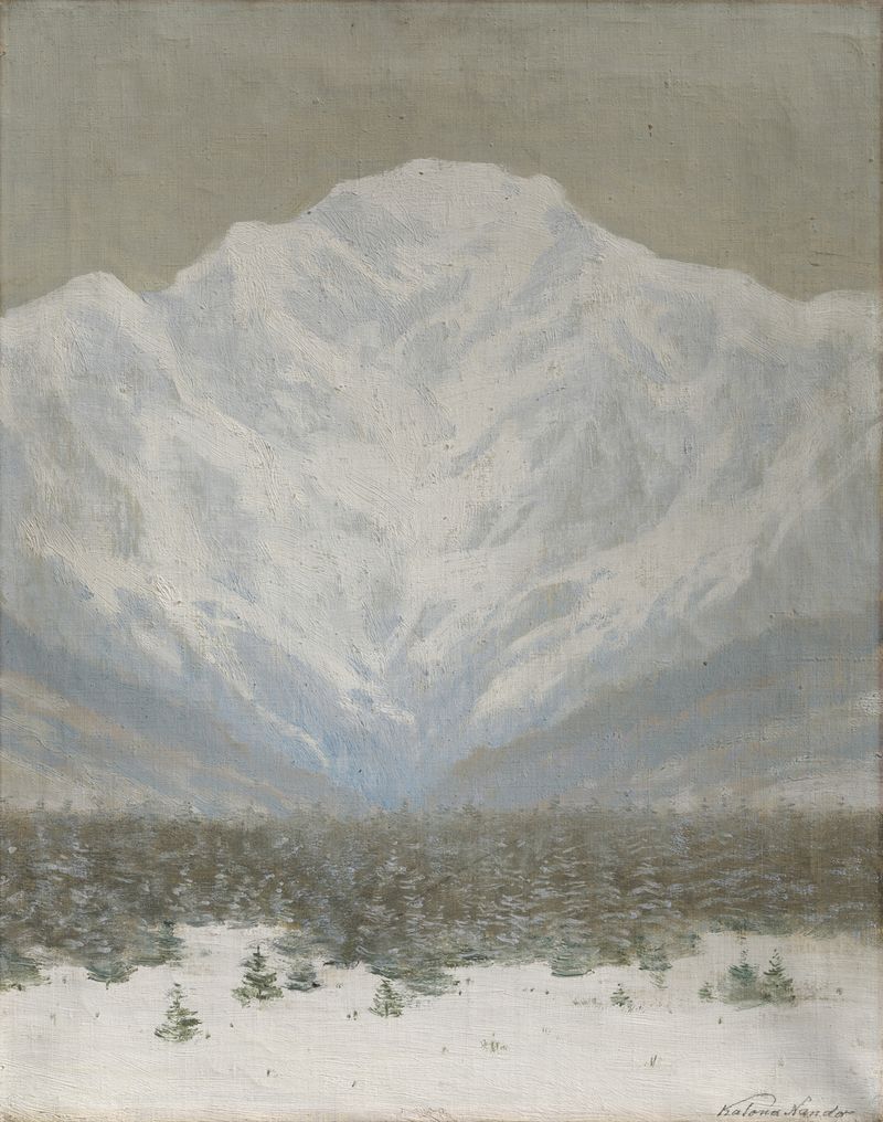 The High Tatras in Winter, oil on canvas by Ferdinand Katona, depicting snow-covered mountains.