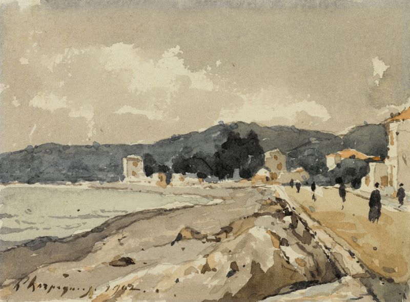Escena marina con olas y costa, óleo sobre lienzo de Henri-Joseph Harpignies