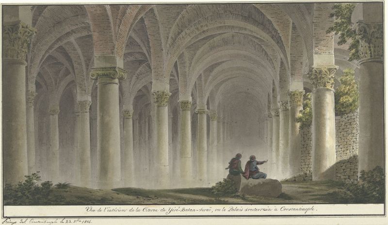 Escena interior con una figura solitaria y cortinas de Michel François Preaulx