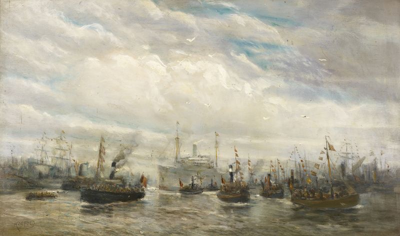 Cena marinha com o navio 'Albertville' de Jef Koefoed, pintura a óleo