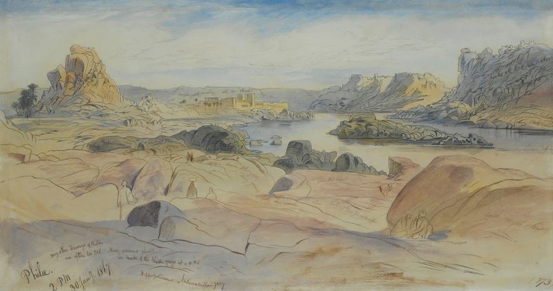 Architecture of Philae, Egypt by Edward Lear, 1867, oil painting