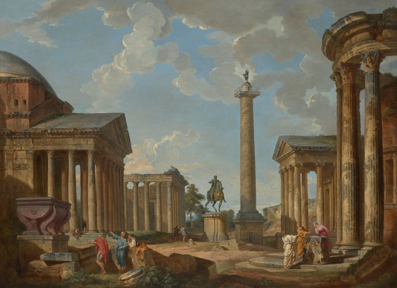 A capriccio of Roman ruins, Rococo style by Giovanni Paolo Panini