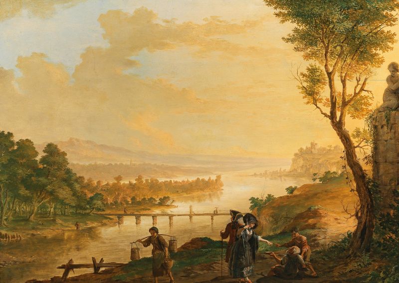 Paisaje de río al atardecer de Franz Hochecker, medio desconocido