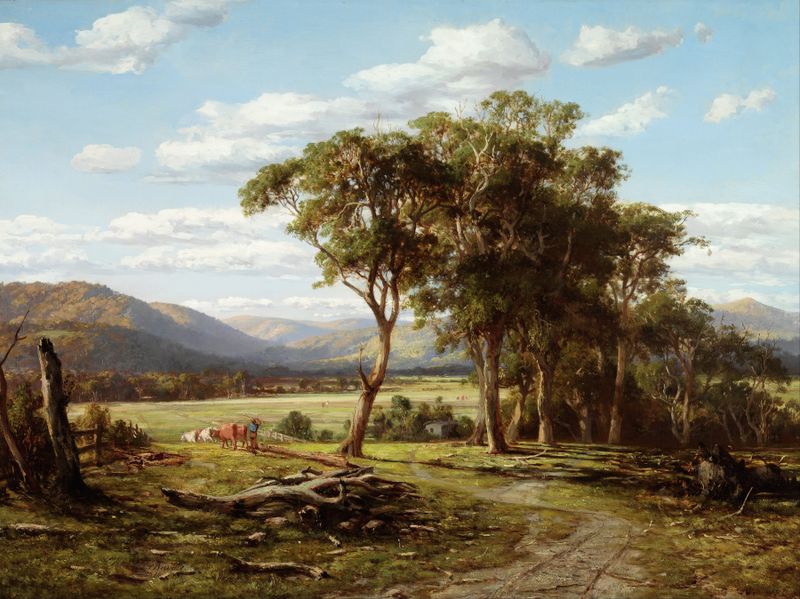 Paisagem com água e árvores de Louis Buvelot, 1870, pintura a óleo