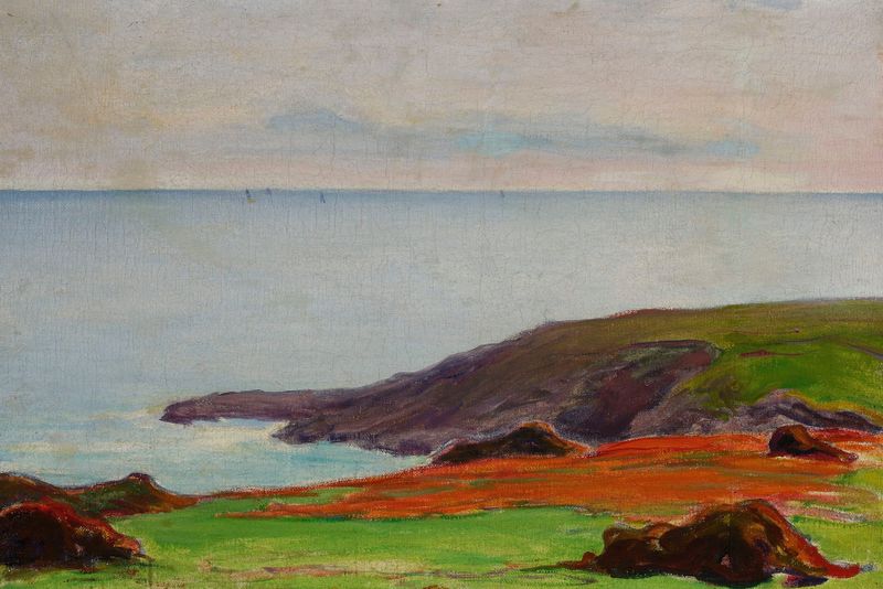 Mar na Primavera de Władysław Ślewiński, óleo sobre tela que retrata uma cena marinha tranquila.
