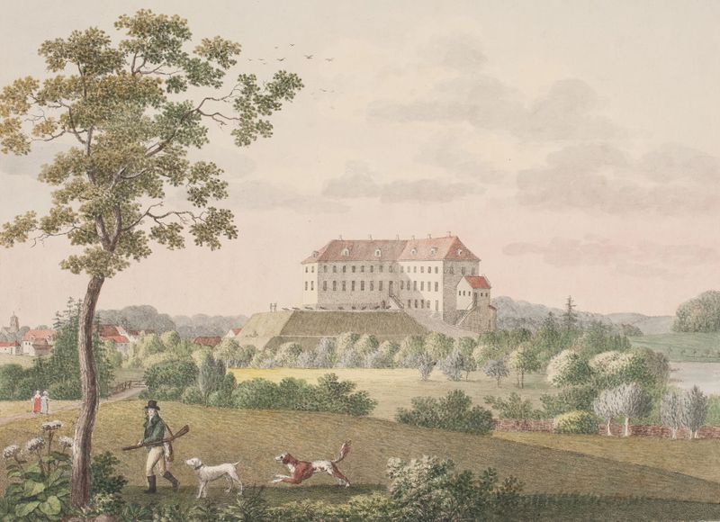 Arquitectura de Tranekær Slot de Søren L. Lange, pintura al óleo
