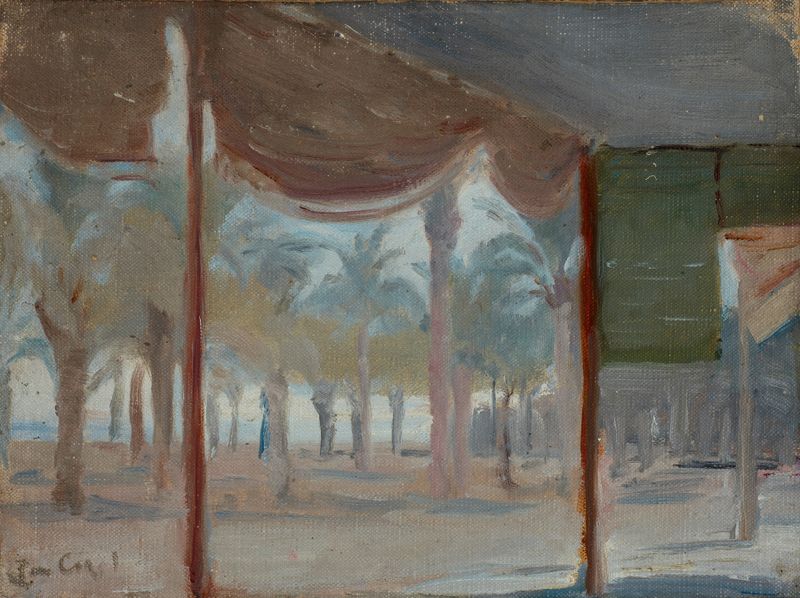 Paisaje de España (Alicante) de Jan Ciągliński, óleo sobre lienzo, con un cielo luminoso y colores suaves.