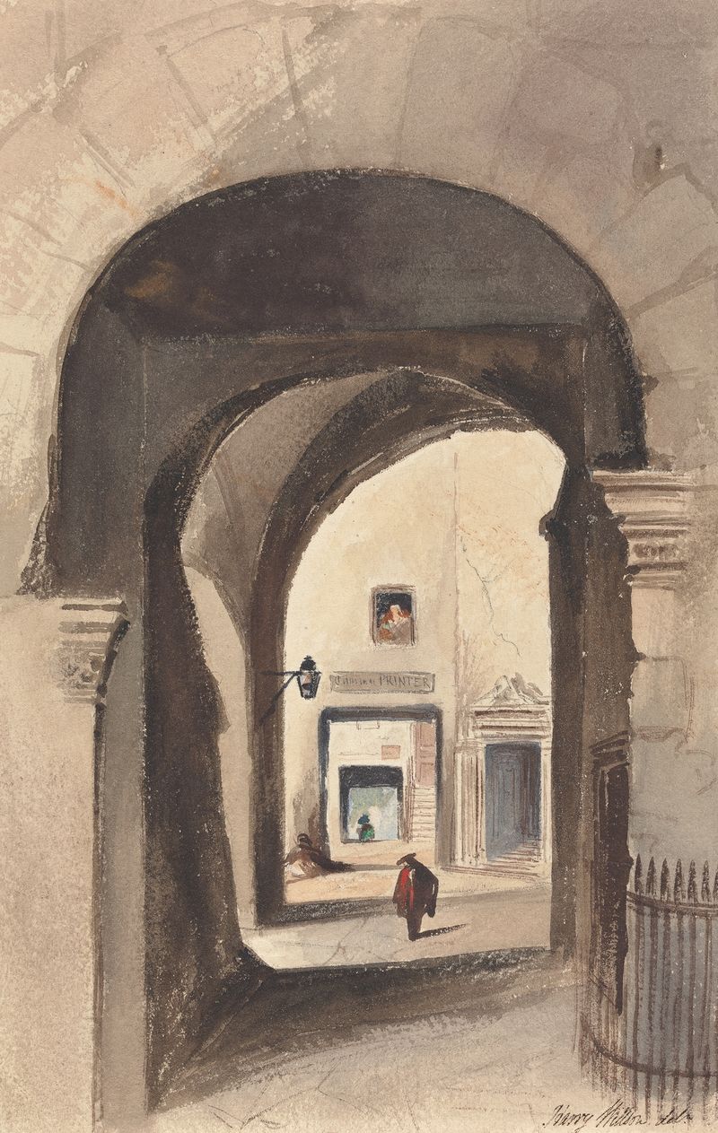 Entrance Gate to Printers by Harry Willson, medium unknown, features ornate architectural details.