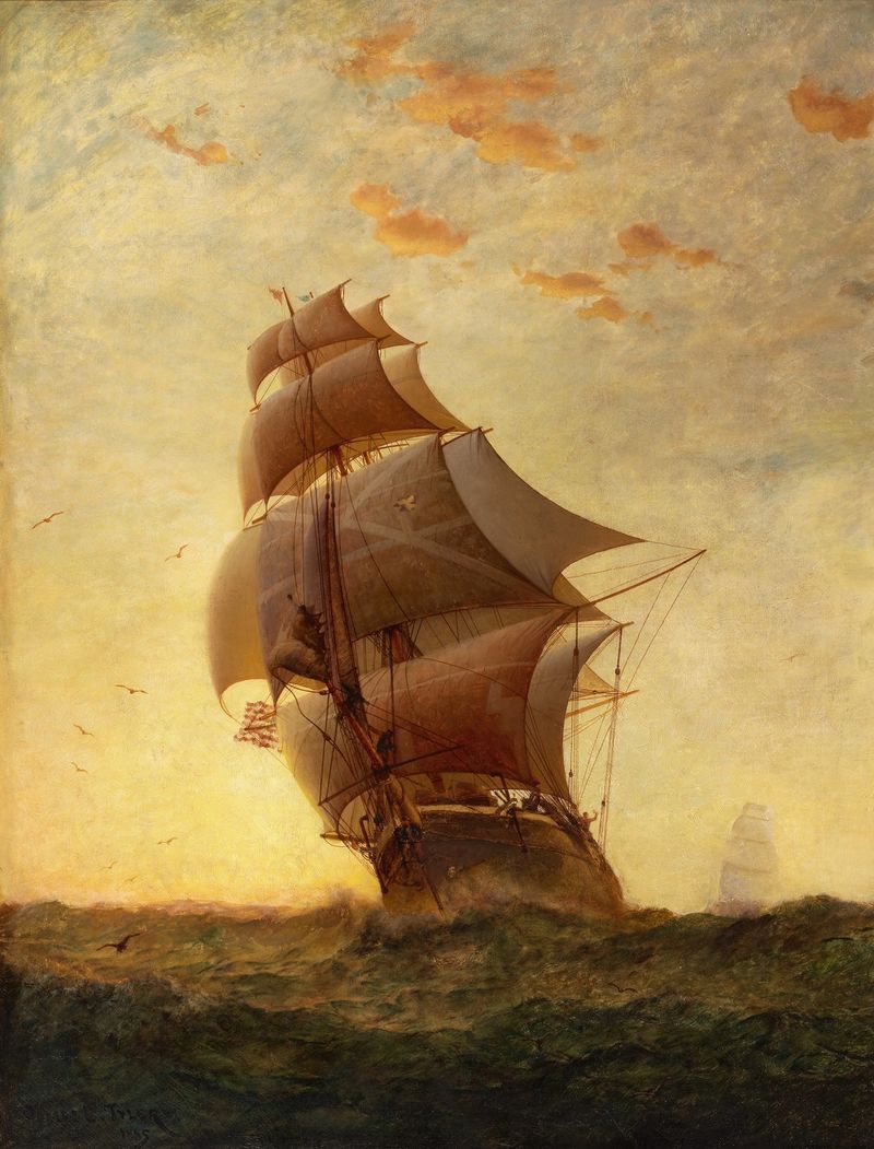 oil painting of ships sailing on the ocean by James Gale Tyler