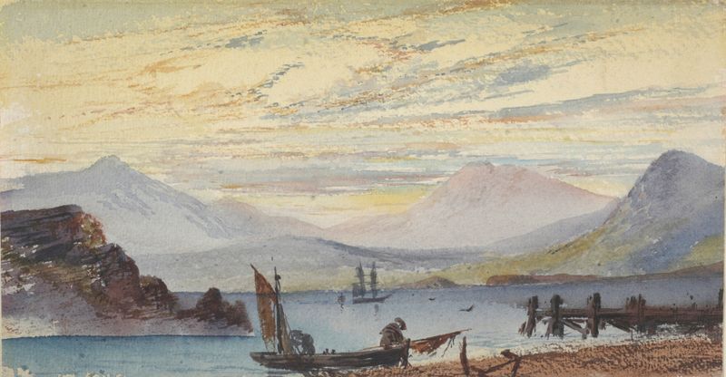 Landscape view of Otago Harbour by William Mathew Hodgkins, oil painting.