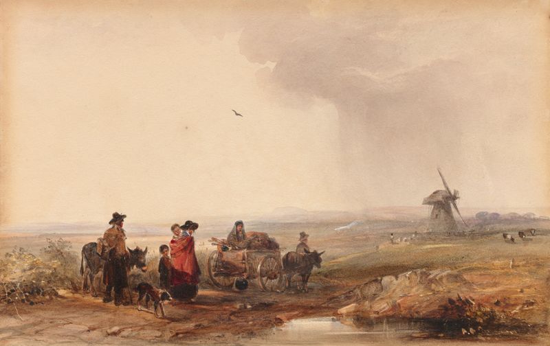 Gypsy Camp, Holland by George Bryant Campion, oil on canvas depicting a family gathering in a landscape.