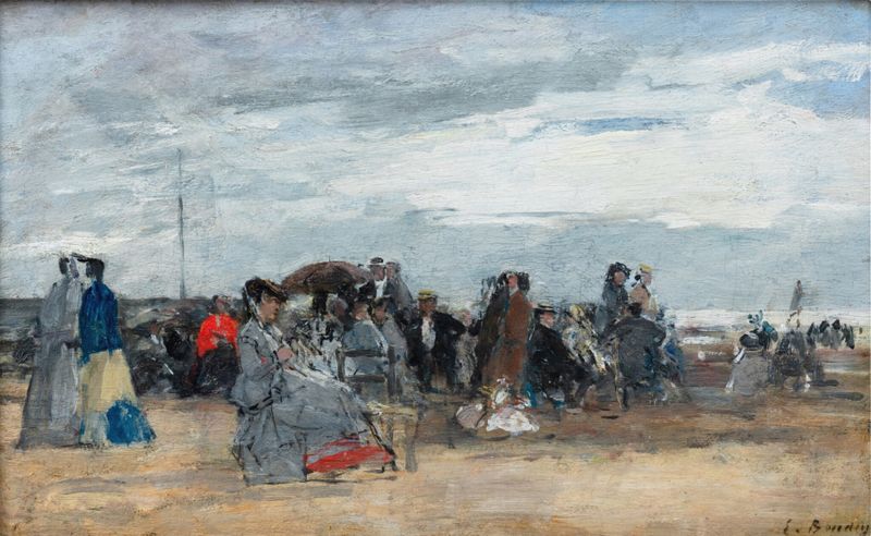 Escena marina con mar vibrante y luz de Eugène Boudin, pintura al óleo