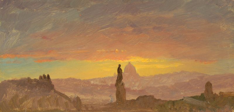 St. Peter’s, Rome by Frederic Edwin Church, oil on canvas, features sunlight illuminating the cathedral.