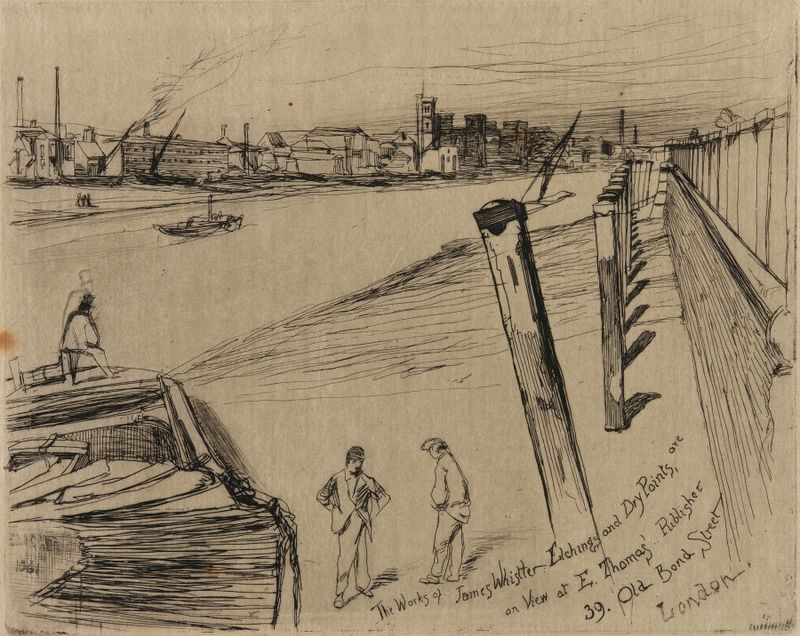 Millbank by James Abbott McNeill Whistler, oil on canvas depicting a tranquil river landscape.