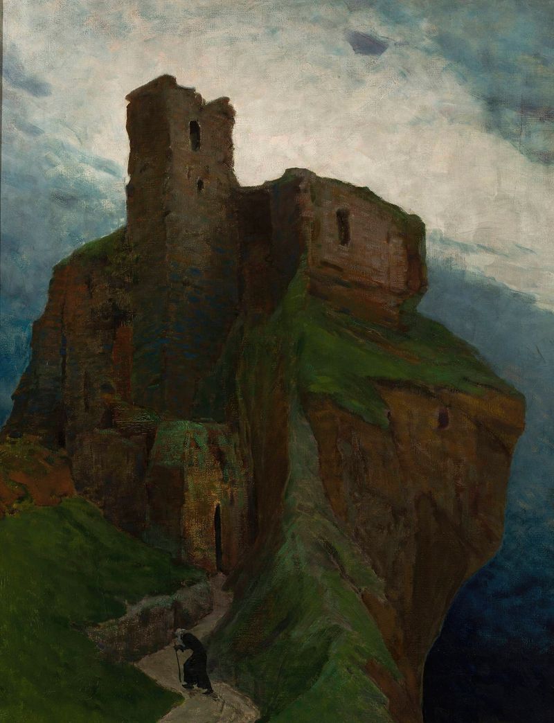 Paisaje con un pico montañoso contra un cielo pálido, de Władysław Wankie, medio desconocido.