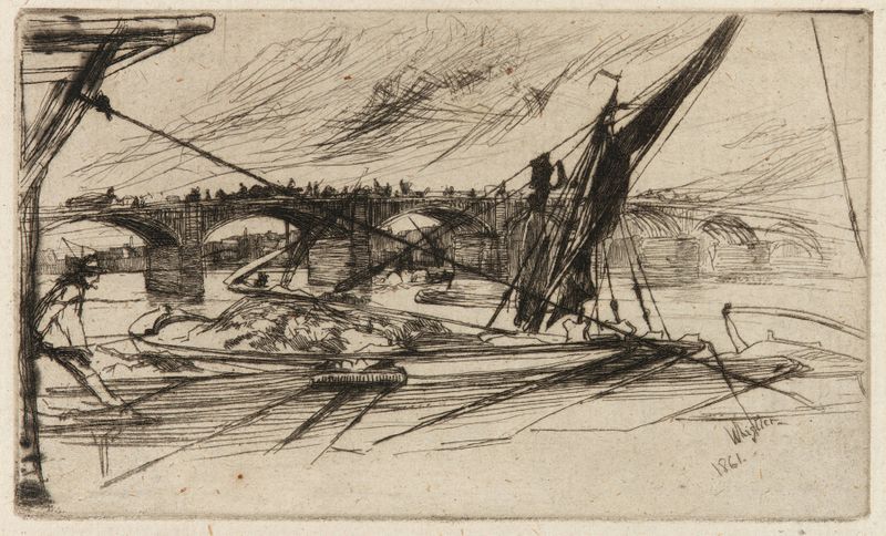 Vauxhall Bridge de James Abbott McNeill Whistler, pintura al óleo que muestra el reflejo del puente en el agua