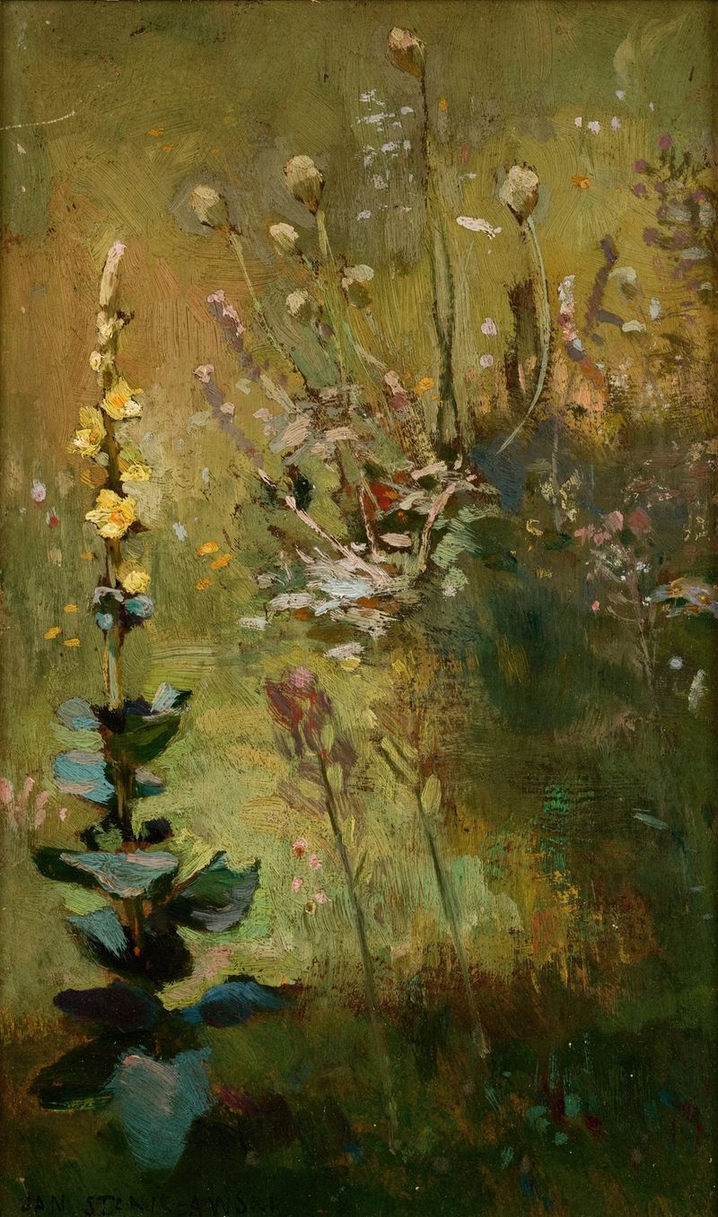 Escena botánica de plantas de mullein por Jan Stanisławski, pintura al óleo
