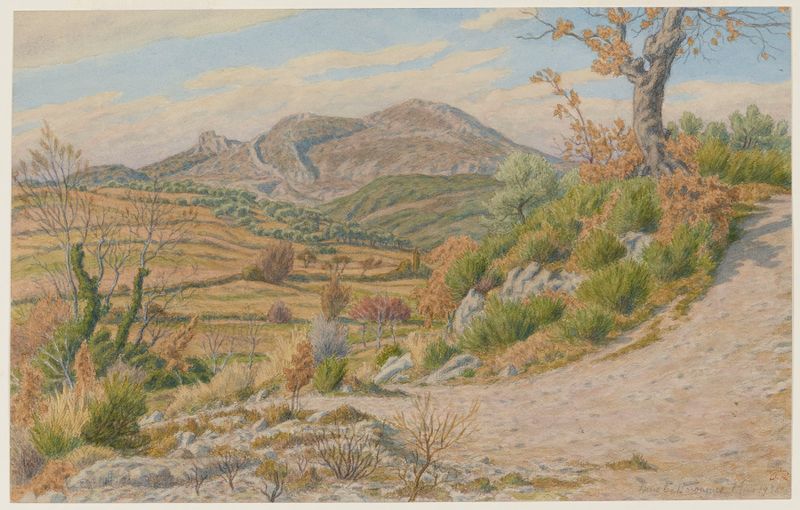 Acuarela de Henri Rivière que representa un tranquilo pueblo en Buis-lès-Baronnies