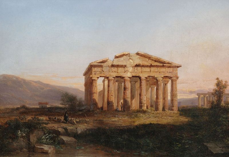 Paestum Temple in Morning Light, oil on canvas by Jules Coignet
