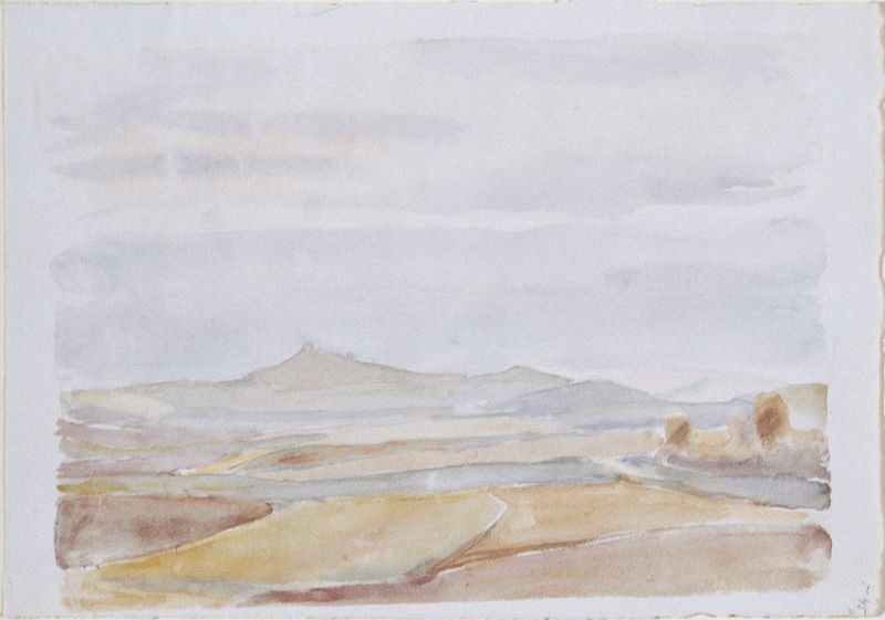 Landschaft de Walther Gamerith, óleo sobre tela representando cores do crepúsculo e natureza.