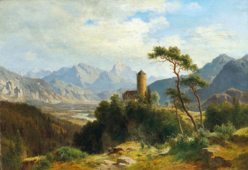Landscape featuring Castle Klamm in the Oberinntal by Ludwig Halauska, medium unknown.