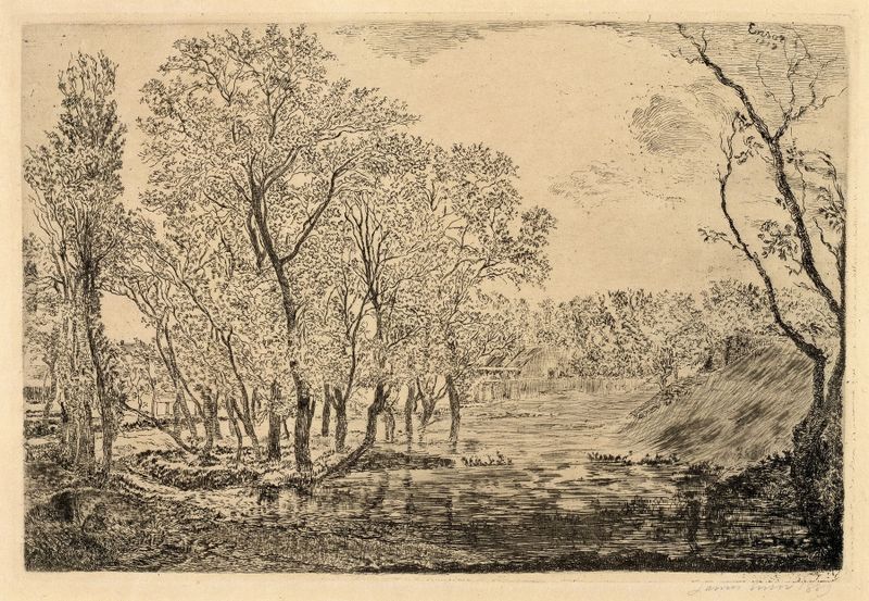 The Pool of the Poplars de James Ensor, pintura al óleo que muestra un estanque brillante rodeado de álamos.
