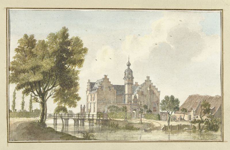 Landscape of Het Huis den Ham by Jan de Beijer, oil painting featuring a river and greenery.