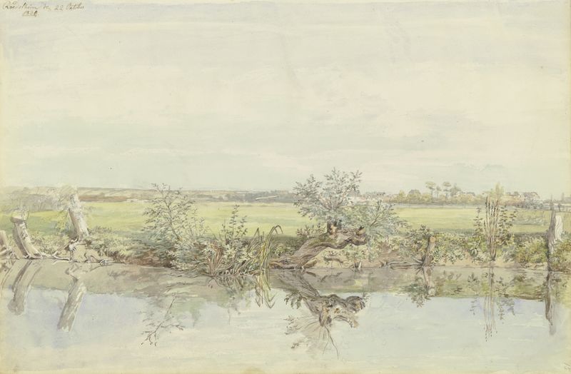 Paisagem representando uma cena de rio por Carl Morgenstern, pintura a óleo