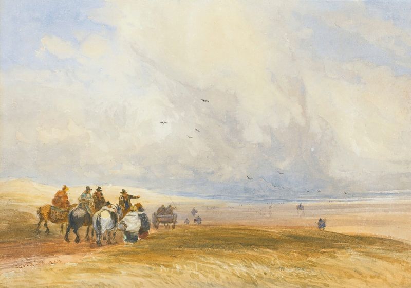 Ulverstone Sands, Cumbria de David Cox, aquarela sobre papel retratando colinas e água