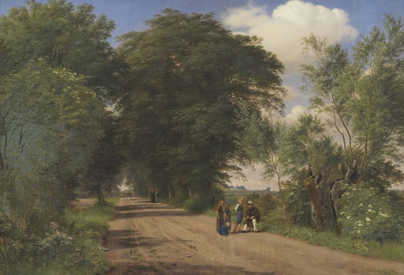 Oil painting by P. C. Skovgaard depicting a painter sketching near Vognserup Manor.