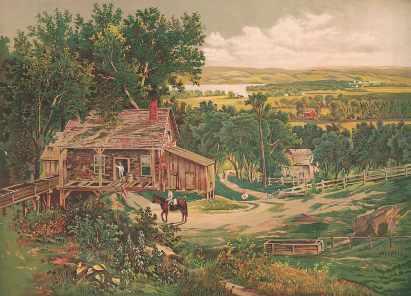 Lithograph by Gibson & Co. Lith depicting a rural mill surrounded by nature