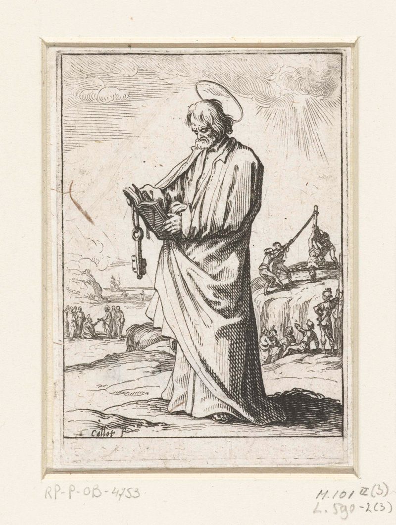 San Pedro con túnicas doradas, grabado de Jacques Callot