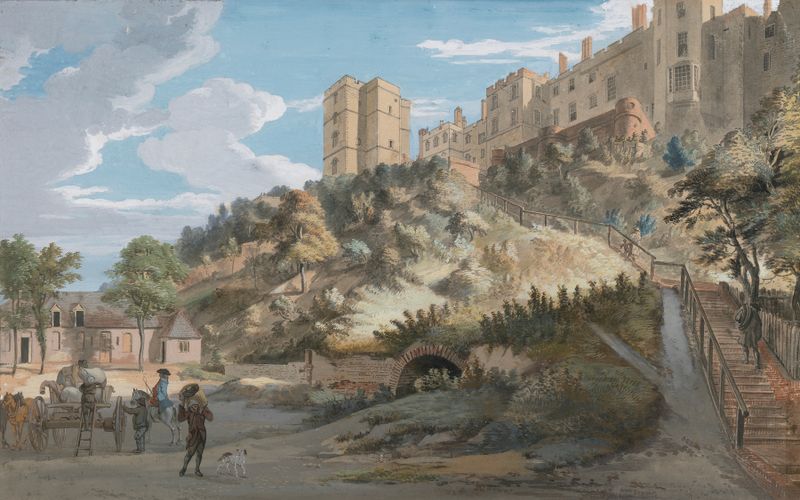Watercolour by Paul Sandby depicting steps leading to Winchester Tower at Windsor Castle