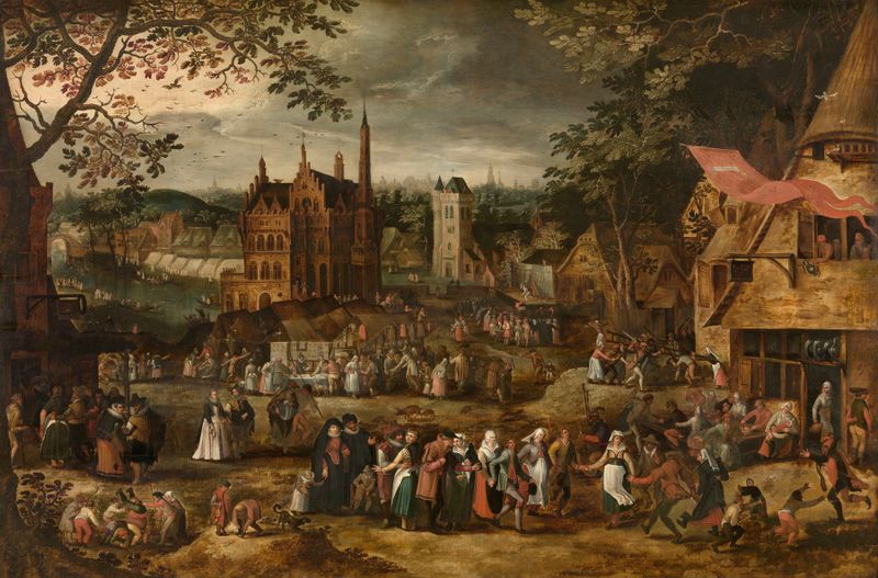 Genre scene of a village fair by David Vinckboons, oil painting