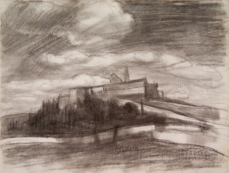Paisaje postimpresionista de Wojciech Weiss, que muestra colinas y luz dorada