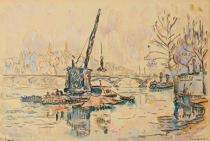 Pintura a óleo de Post-Impressionismo por Paul Signac retratando o rio Sena em Paris