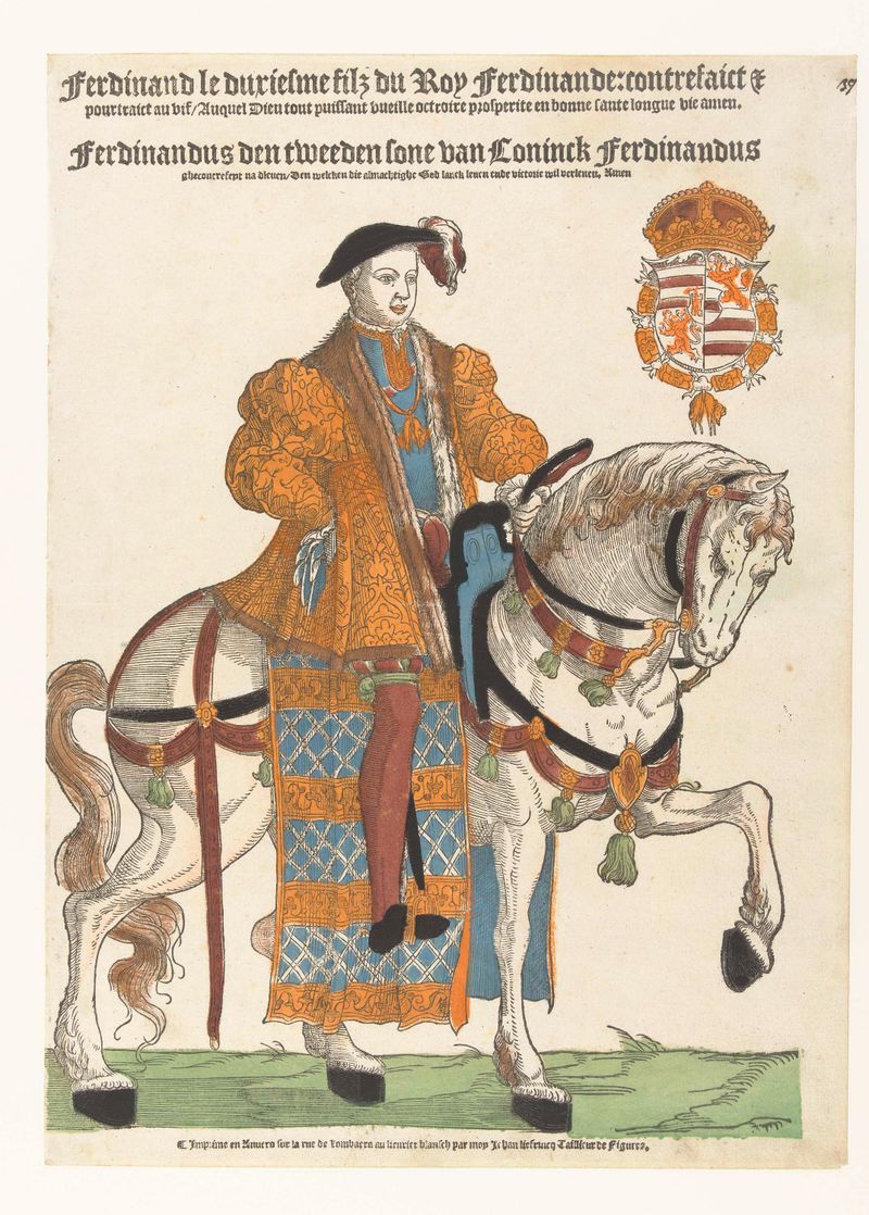 Portrait of Ferdinand van Tirol on horseback, oil painting by Hans Liefrinck